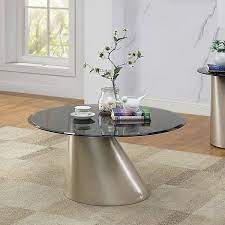 Champagne Round Glass Coffee Table Set