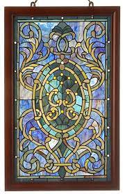 wood frame stained glass window panel