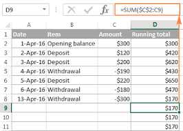 in excel ulative sum formula