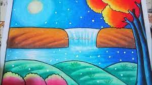 Ini adalah sebuah lukisan yang sangat lucu. Cara Menggambar Pemandangan Air Terjun Dan Moonlight Sangat Mudah Youtube
