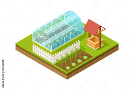 Isometric Greenhouse Gardening And