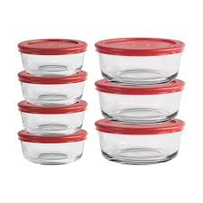 Glass Food Storage Set With Red Lids