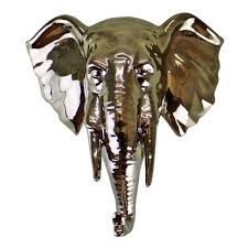 Gold Ceramic Elephant Head Wall Hanging