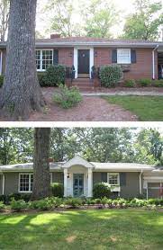 Painting your home's exterior can definitely feel like a big commitment; Before After Painted Brick Ranch Style Home Brick Sherwin Williams Backdrop 7025 Trim Sh Painted Brick Ranch Painted Brick House Home Exterior Makeover