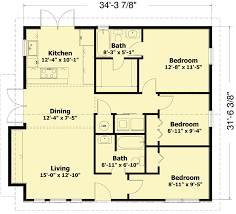 3 Bed Ranch House Plan Under 35 Feet