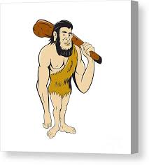Caveman Neanderthal Man Holding Club Cartoon Canvas Print / Canvas Art by  Aloysius Patrimonio