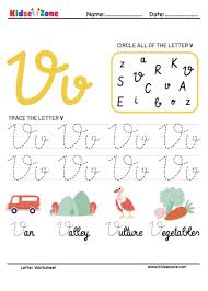 letter v tracing and fun worksheet