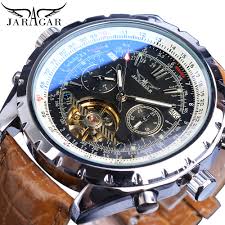 Us 33 14 15 Off Jaragar Automatic Mechanical Men Watch Racing Sport Design Self Wind Calendar Skeleton Top Brand Luxury Brown Leather Wristwatch In