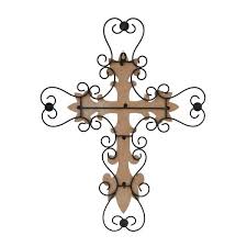 Cross Wall Decor With Metal Scrollwork