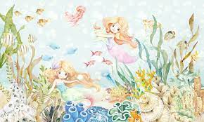 kids the little mermaid in the underwater wallpaper mural