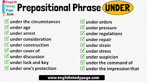 In all of the above, the examples contain the standard word ordering of english: 18 Prepositional Phrase Under Examples English Study Page