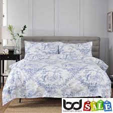 Blue Toile De Jouy Cotton Bedding