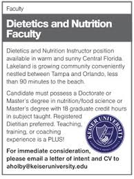 tetics and nutrition faculty job in