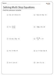 Multi Step Equations Worksheets Math