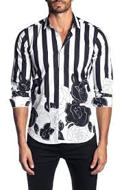 Jared Lang Trim Fit Stripe Floral Print Shirt Nordstrom