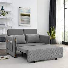 J E Home 73 In W Gray Polyester Full Size Convertible 2 Seat Sleeper Sofa Bed Adjustable Loveseat Couch With Adjustable Backrest