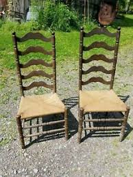 The other is a children's chair, and appears to be made of stained walnut. Antique Ladder Back Chairs With Rush Seat 2 Pair Ebay