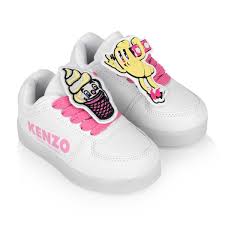 Kenzo Girls White Leather Light Up Trainers Kids Baby