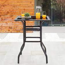 Patio Festival Outdoor Steel Bar Table With Storage Compartment Black