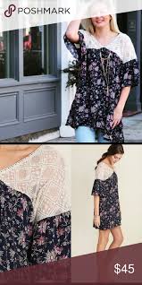 Umgee Floral Tunic Arriving Soon Floral Lace Navy And Cream