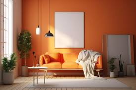 orange walls and a white poster
