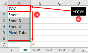 table of contents in microsoft excel