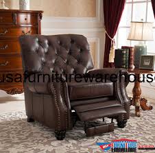 Leather recliners and recliner chairs that are in stock or custom made leather furniture for you. Marshall 100 Genuine Brown Tufted Leather Recliner Usa Furniture Warehouse