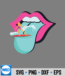 surfing svg pink lips mouth tongue out