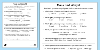 Comparing Weight And Mass Word Problems