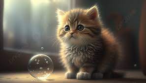 painting of cute kitten looking at