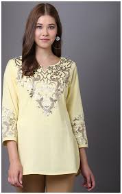 Lakshita Women Cotton Embroidered Straight Kurti Yellow