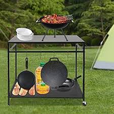 Outdoor Grill Cart Double Shelf Movable