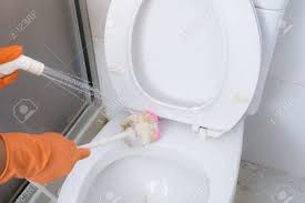 Hands In Orange Gloves Cleaning WC, Toilet, Lavatory Using Brush With Bidet  Spray At Home. Housework And Housekeeping Concept Royalty Free Stok  Fotoğraf, Resimler, Görseller Ve Stok Fotoğrafçılık. Image 85450835.