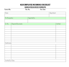 New Employee Incoming Checklist Format