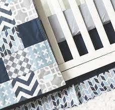 Boy Baby Bedding Modern Nursery Crib Set Navy Blue Gray Geometric Crib Bedding