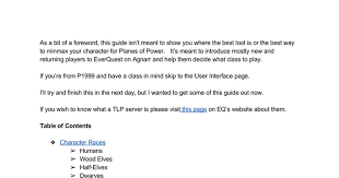 I moved the membership level guide to its own thread for feedback there. Newbie Guide To Tlp Everquest Emphasis On Character Creation Everquest