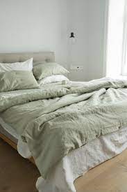 3 Piece Linen Bedding Set In Sage Green