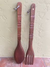 Vintage Fork Spoon Set Tiki Wood