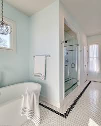 master bath black and white hex tile