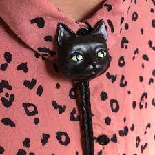 Black Cat Bolo Tie Glow in the Dark Eyes Black Cat Face - Etsy