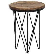 Round Metal End Table With Wood Top
