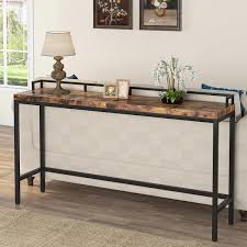 Elson 70 9 In Rustic Brown Rectangle Wood Console Table Sofa Table En