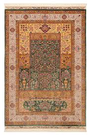 qom silk persian rug green 300 x 200 cm