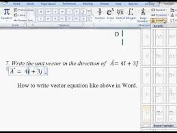 how to write vector equation in word