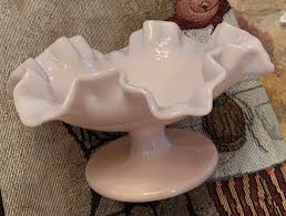 Milk Glass Pedestal Ruffled Candy Dish