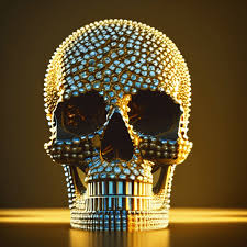 Skull Of Glass With Golden Pearls For