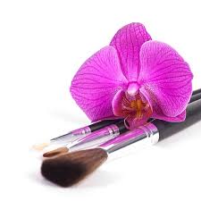 powder brushes with orchid white background