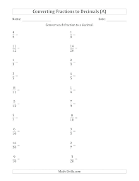 Changing Fractions Into Decimals Worksheets
