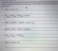 instructions write the word equations