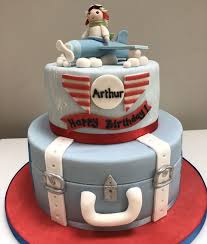 2 tier travel theme aeroplane cake